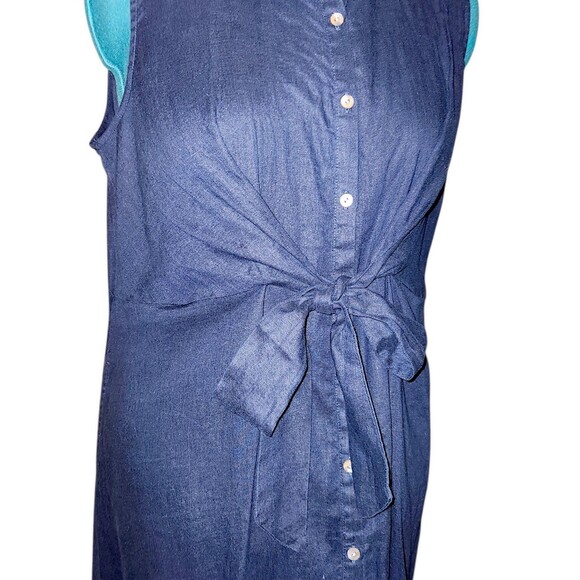 J. Jill Midi Shirt Dress, Navy Blue, Linen, Sleeveless, Tie Front, Sz LP - Picture 4 of 8